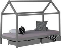 Homestyle4u Kinderbed 90x200 cm - Huisbed met matras - Grijs
