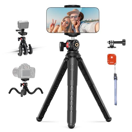 NEEWER Statief voor iPhone met afstandsbediening, mini flexibel telefoonstatief standaard vlog selfiestick met telefoonhouder en actiecamera-adapter compatibel met iPhone GoPro Insta360 Samsung