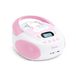 MOOOV 477407 CD-speler voor kinderen, eenhoorn, MP3 en USB-poort, AUX-in, hoofdtelefoonaansluiting, draagbaar station met draaggreep, stroomvoorziening of batterijen, roze en wit