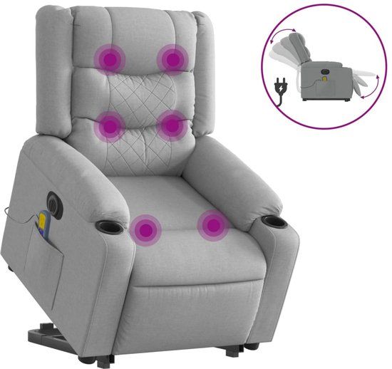 vidaXL Sta-op-massagestoel elektrisch verstelbaar stof lichtgrijs