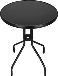 Springos Tuintafel | Buitentafel | Bijzettafel Buiten | Metaal | Donker Gehard Glas | Rond | 60 x 60 x 70 cm | Zwart