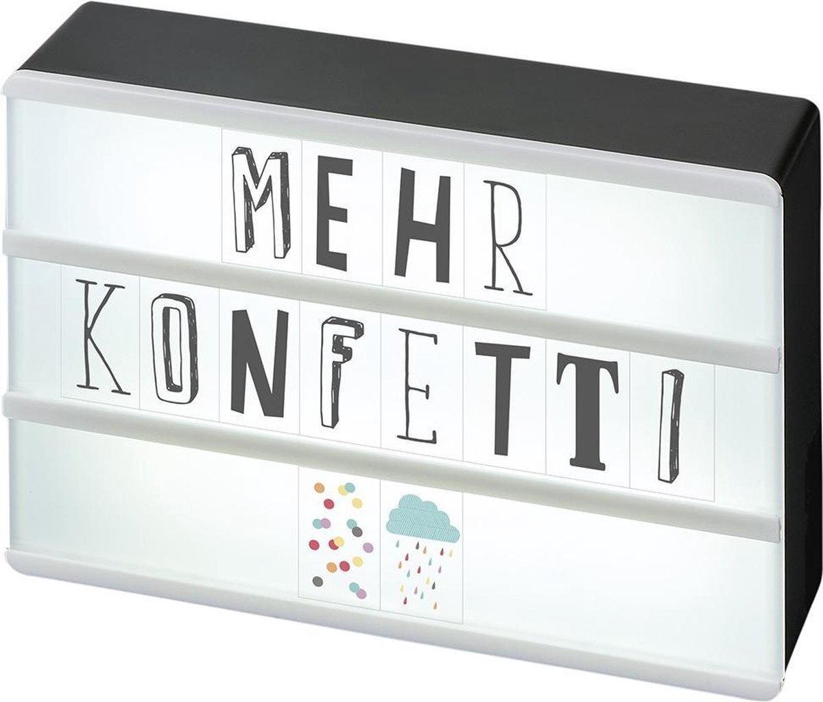 Moses moses. 63105, Happy me LED lichtbox met mini-USB-aansluiting | incl. 120 letters, cijfers en symbolen, plastic, zwart, 10,5 x 15,0 x 4,0 cm