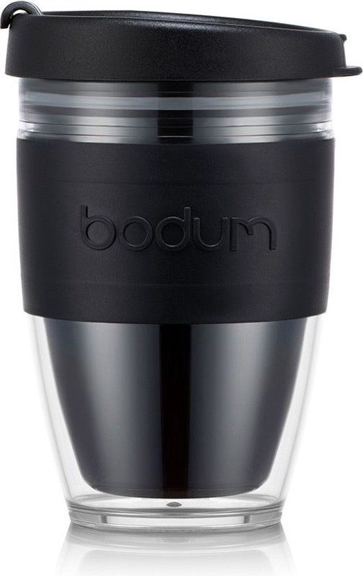 Bodum Joycup Dubbelwandige Kunststof Reisbeker met Deksel - 0.25L - Zwart/Transparant