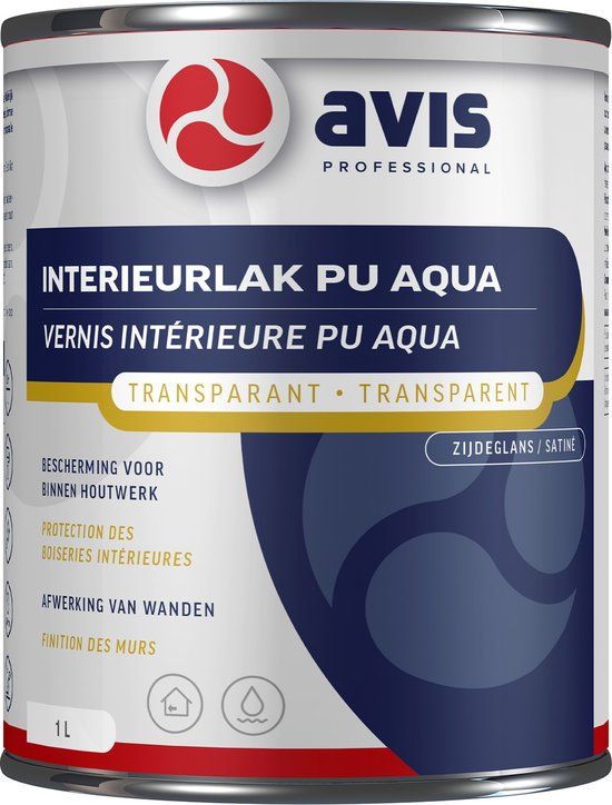 Avis Aqua Pu Lak - Satin - 1 ltr - Wit - Zijdeglans - Voor binnen - Hout