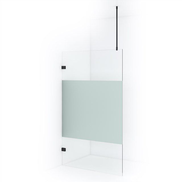 Maxaro Inloopdouche Diamond 120cm 8mm Helder Veiligheidsglas met Matte Strook Zwart Chroom