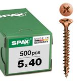 SPAX Universele schroef, 5 x 40 mm, 500 stuks, Voldraad, Verzonken kop, Kruiskop Z2, 4CUT, Gebruineerd