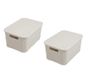 BranQ Home Essential Mand met deksel in rotan design, 2-delige set, maat M (2 stuks), 10 l, kunststof PP, crème