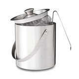 Relaxdays ijsemmer met deksel rond, ijstang, ijsblokjes emmer voor de bar, party, 1,5 liter, HxBxD: 17x15x1, 5 cm, zilver