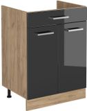 Vicco Keukenonderkast R-Line, Antraciet Hoogglans/Goudkleurig Eiken, 60 cm met lade zonder werkblad