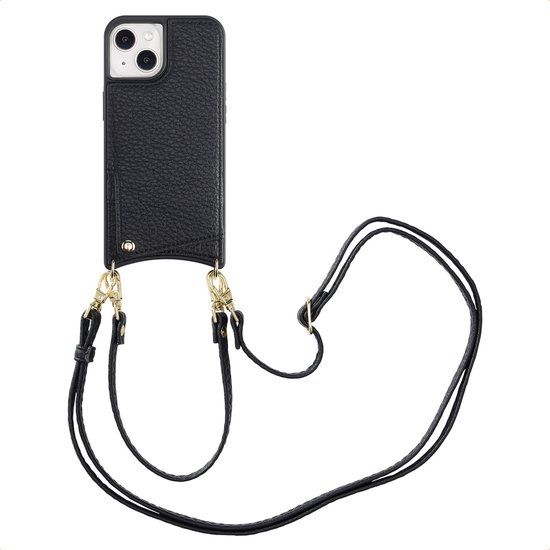 Selencia Hoesje - Geschikt voor Apple iPhone 14 / 13 - Backcover met koord en pashouder - Zwart