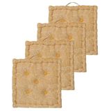 ATOUT CIEL Set van 4 vloerkussens, 40 x 40 cm, met contrasterende handgreep, geel bedrukt/effen