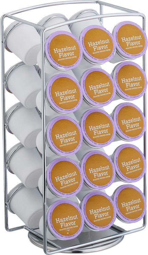 Merkloos Relaxdays capsulehouder, compatibel met Keurig K-cups, voor 30 cups, zilver