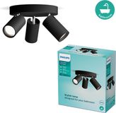 Philips LED Philips Idris Spot - Plafondspot - Spatwaterdicht IP44 - Zwart - 5W - Badkamerlamp - Drie lichtpunten