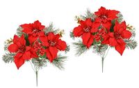 Kunstbloemen Poinsettia Kunstbloemen Boeket Kerstster Set van 2 Kerststerren 45 cm Kunstmatige Adventster Kerstboeket Kerstdecoratie Zijden Bloemen