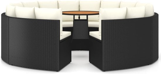 vidaXL 9-delige Loungeset met kussens poly rattan zwart