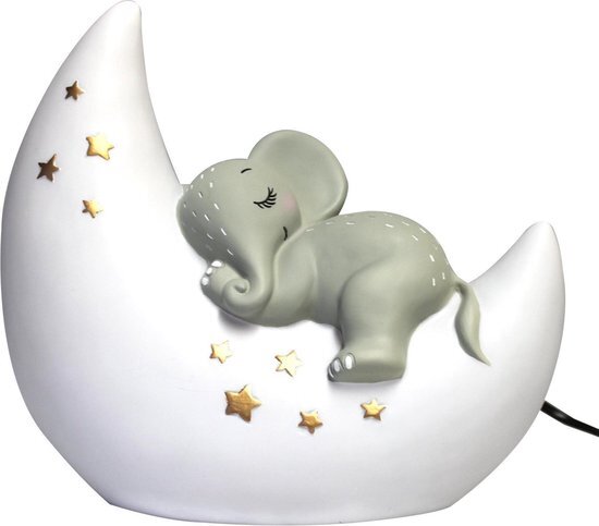 House of Disaster Baby en Kind Nachtlamp Olifant op de Maan - Nachtlampje Kinderen / Kinderkamer - Grijs