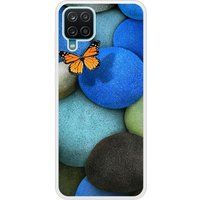 Samsung Galaxy A12 Papillon galet bleu Verstevigd hoesje met sublimatie bedrukking