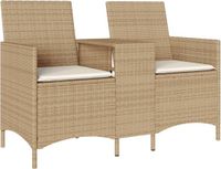 vidaXL Banquette de jardin 2 places avec table et coussins en polyrésin beige