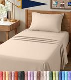 Utopia Bedding 3-delige beddengoedset van geborstelde microvezel, krimp- en kleurecht, onderhoudsvriendelijk (eenpersoonsbed, XL, eenpersoonsbed, XL, beige)