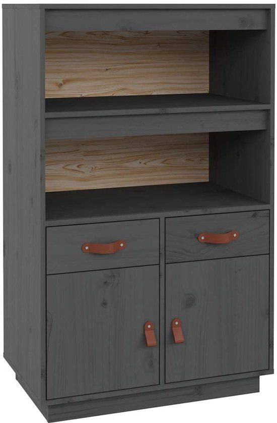vidaXL Hoge kast 67x40x108,5 cm massief grenenhout grijs