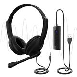 USB-headsets U17D USB-headset met microfoon, 3 m, ruisonderdrukkend, stereo, voor pc/laptop, USB/3,5 mm, callcenter