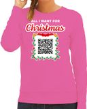Bellatio Decorations Foute kersttrui/sweater dames - QR code - you naked/jij naakt - roze S