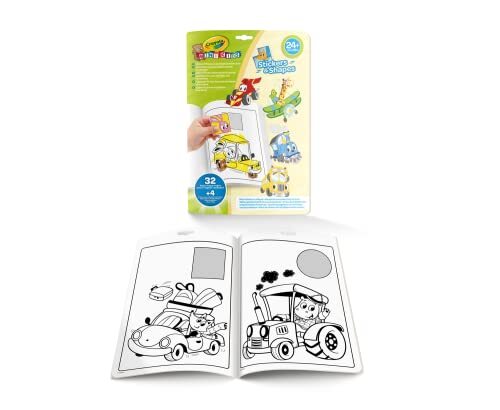 crayola Mini Kids, Album met Stickers & Vormen van Eigenzinnige Voertuigen, 32 Kleurplaten en 4 Vellen Stickers, Creatieve Activiteit voor Kinderen, leeftijd 2+, 25-6938