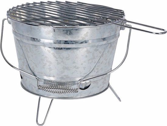 BBQ Emmer - Houtskool Tafelmodel met Grill - Ø33 cm - Zilver