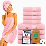 Komfortec Handdoekenset – Set van 8 - 4x Handdoek 50x100 cm en 4x Badhanddoek 70x140 cm - 100% Katoen - Bloesemroze