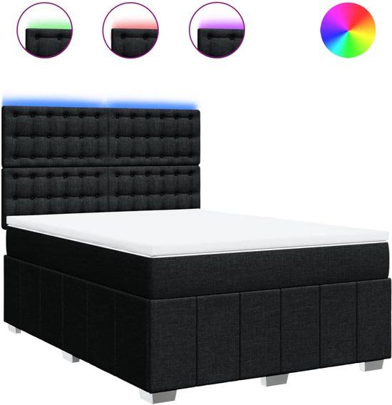 vidaXL Boxspring met matras - Zwart - 140x190 cm