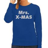 Bellatio Decorations Mrs. x-mas Foute Kersttrui / sweater - zilver / glitter - blauw - dames - kerstkleding / kerst outfit 2XL