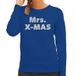 Bellatio Decorations Mrs. x-mas Foute Kersttrui / sweater - zilver / glitter - blauw - dames - kerstkleding / kerst outfit 2XL