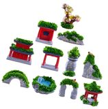 Elzusha - Set van 11 Chinese Stijl Hars Miniatuur Tuinornamenten voor Landschapsarchitectuur