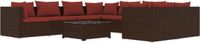 vidaXL 9-delige Loungeset met kussens, poly rotan, bruin