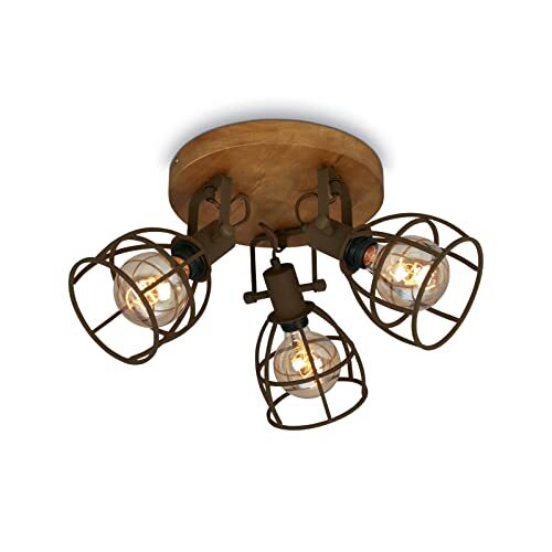 Briloner - Retro plafondlamp met traliekap, 3-lichts vintage plafondlamp, E27 fitting max. 25 watt, verstelbare lampenkappen, rustieke plafondspot gemaakt van staal, bruin.