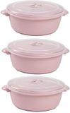 Plasticforte Magnetron opwarm schaal - 3x - met deksel/ventiel - 2 Liter - roze - kunststof - BPA vrij