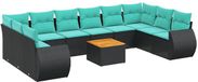 vidaXL set de 11 pièces de salon de jardin avec coussins, noir, polyrotin