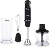 H.Koenig Batteur, 850W, 5 vitesses + fonction turbo, 3-en-1, Accessoires inclus : fouet, gobelet doseur, hachoir, noir