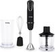 H.Koenig Batteur, 850W, 5 vitesses + fonction turbo, 3-en-1, Accessoires inclus : fouet, gobelet doseur, hachoir, noir