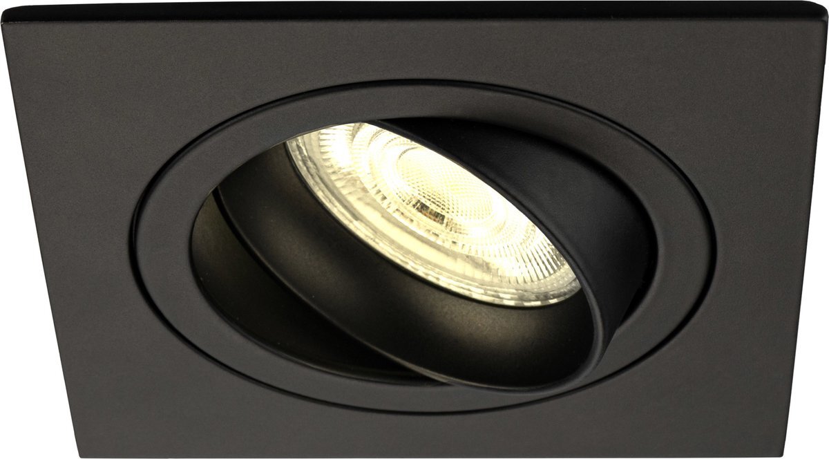 LEDVION Dimbare LED inbouwspot Zwart - Sevilla - 5W - 2700K - 92mm - Vierkant