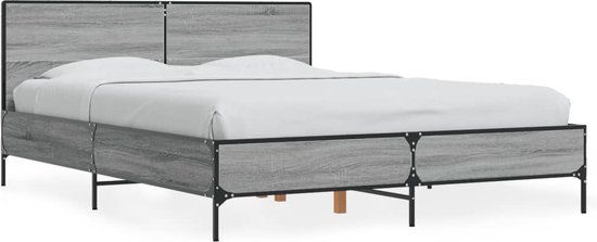 vidaXL Bedframe - Grijs Sonoma Eiken - 135x190 cm - Eenpersoons