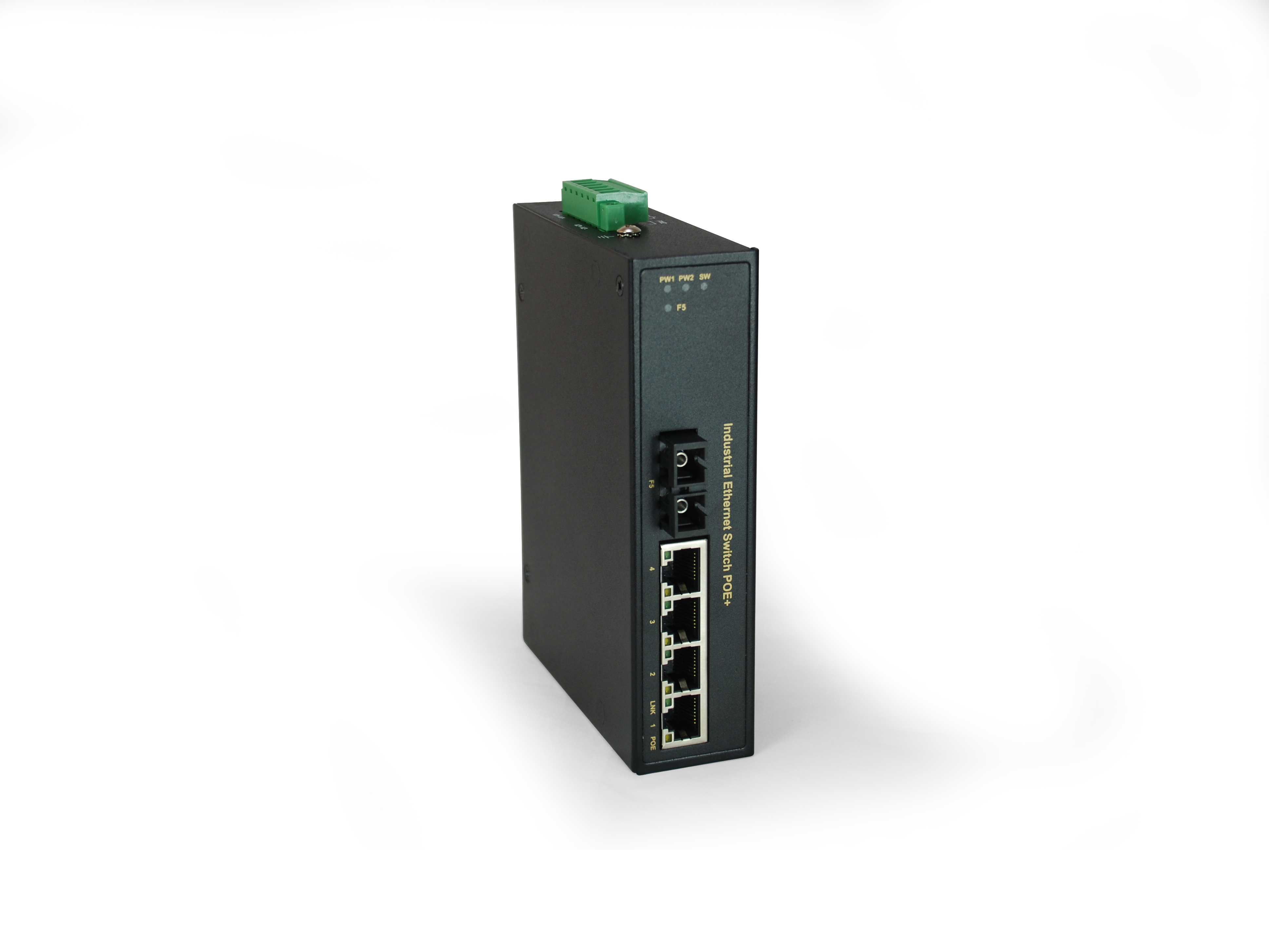 LevelOne 5-Port Fast Ethernet PoE Industrial Switch, 4 PoE Outputs, 802.3at/af PoE, 1 x SC Single-Mode Fiber, 30km, 126W, -40°C to 75°C