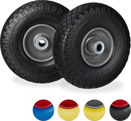 Relaxdays relaxdays steekwagenwiel set van 2 stuks - rubberband - bolderkar - 150 kg - stalen velg Zwart-grijs