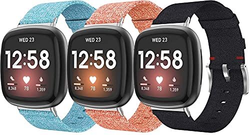 Chainfo Watch Strap compatibel met Fitbit Versa 3 / Fitbit Sense, Watchband Replacement Waterproof Military Style (3-Pack G)