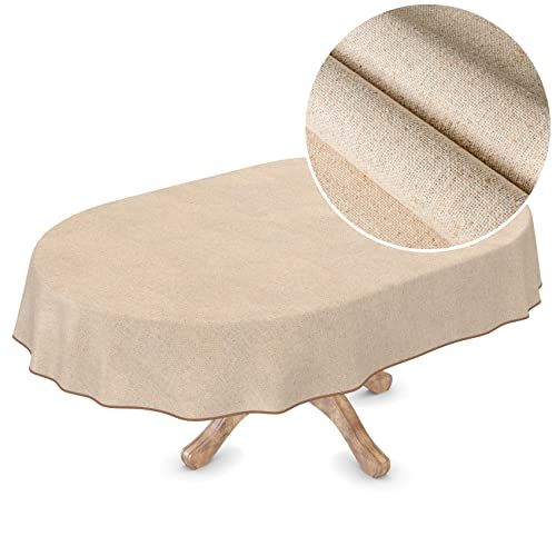 Wasdoek ANRO Wasdoek tafelkleed, afwasbaar tafelkleed in linnenlook, beige, effen, duurzaam, ovaal, 180 x 140 cm