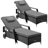 Casaria Ligbed - Set van 2 Kunststof 193x90x43cm - Zwart/Antraciet
