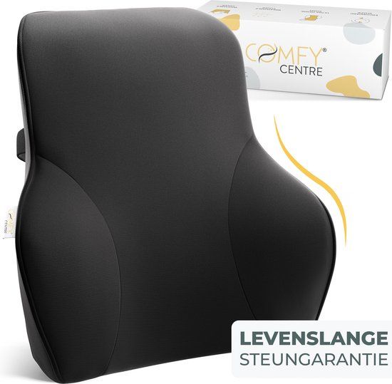 ComfyCentre Ergonomisch Rugkussen XL - Zwart - Verstelbaar - Lendensteun - Auto & Bureaustoel