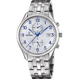Festina F6854/A Heren Polshorloge Chronograaf Zilverkleurig Staal Wit Analoog