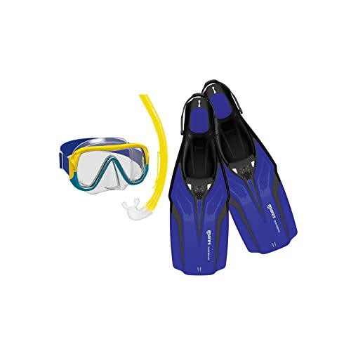 Mares Nateeva Keewee Jr Snorkelmasker en zwemvliezen, set bestaande uit masker, mondstuk en snorkelvinnen voor kinderen en jongens, blauw, XS