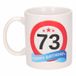 Bellatio Decorations Beallatio Decorations - 73 jaar Verjaardag koffiemok - cadeau beker - stopbord print met happy birthday - 300 ml - keramiek - wit